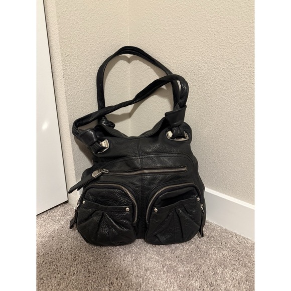 b. makowsky Handbags - B. Makowsky Black Pebbled Leather Multi Pocket Hobo Bag Y2K Boho Shoulder Purse
